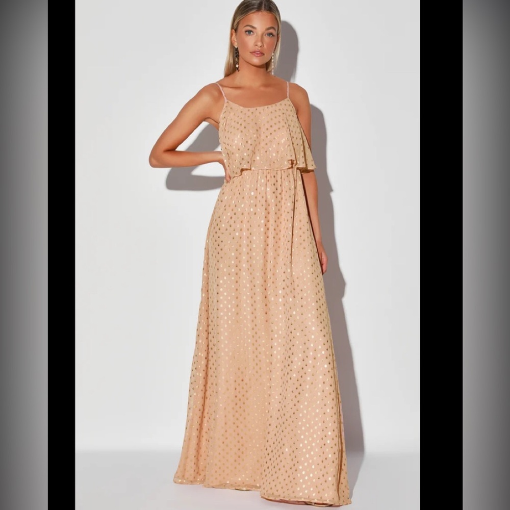 Lulus small maxi dress light pink gold print 633 - Picture 1 of 7